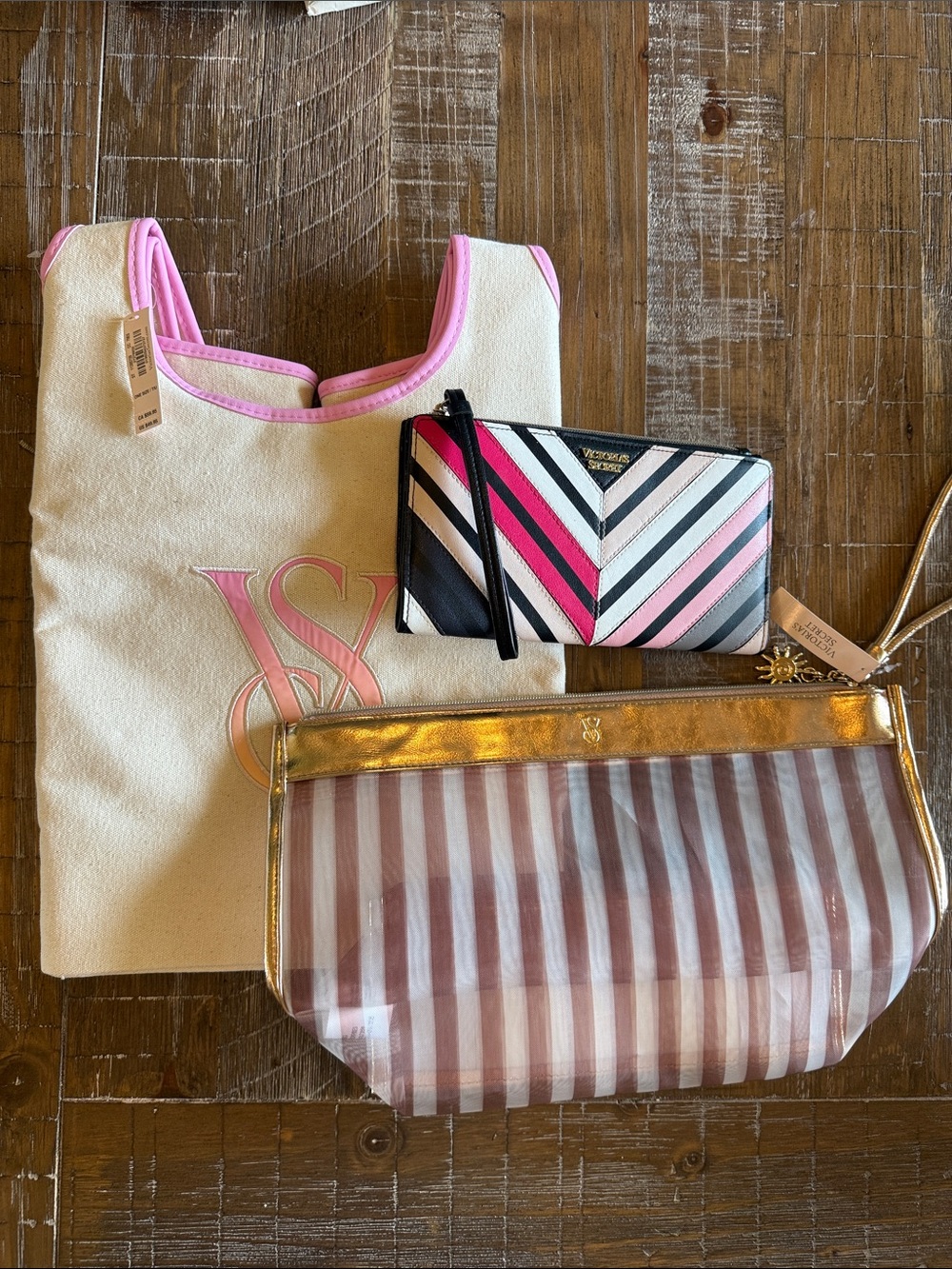 ✨  Victoria's Secret 3-Pc Travel Bundle | Canvas Tote, Wristlet & Makeup Bag